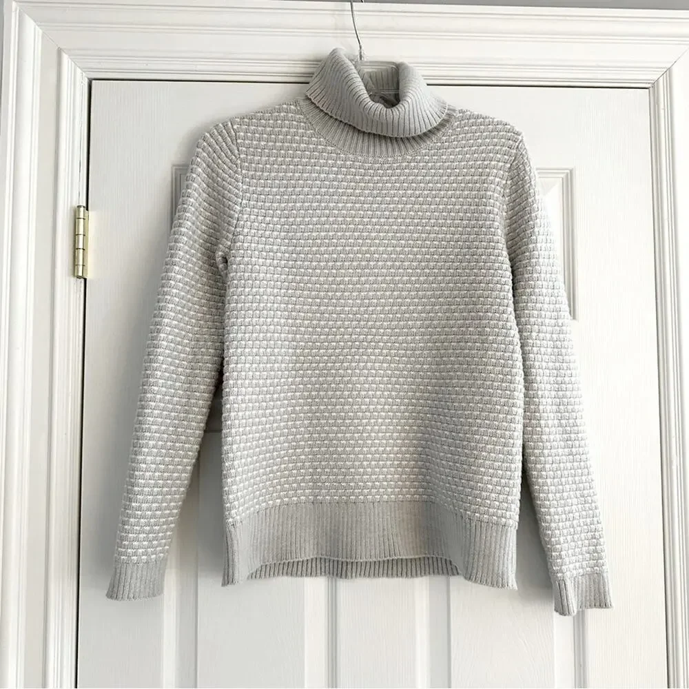 J Crew Textured Turtleneck Winter Knit Sweater SMALL H3909 Grey Gray